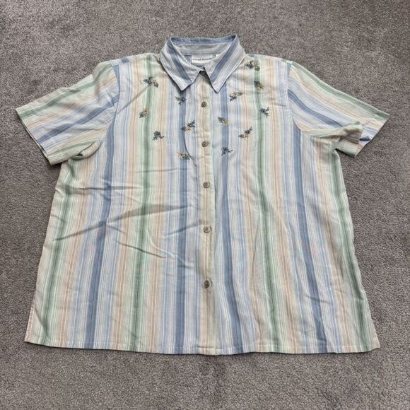 Alfred Dunner 90's Embroidered Button Down Shirt Womens Petite 14 Multi Striped - Picture 1 of 12